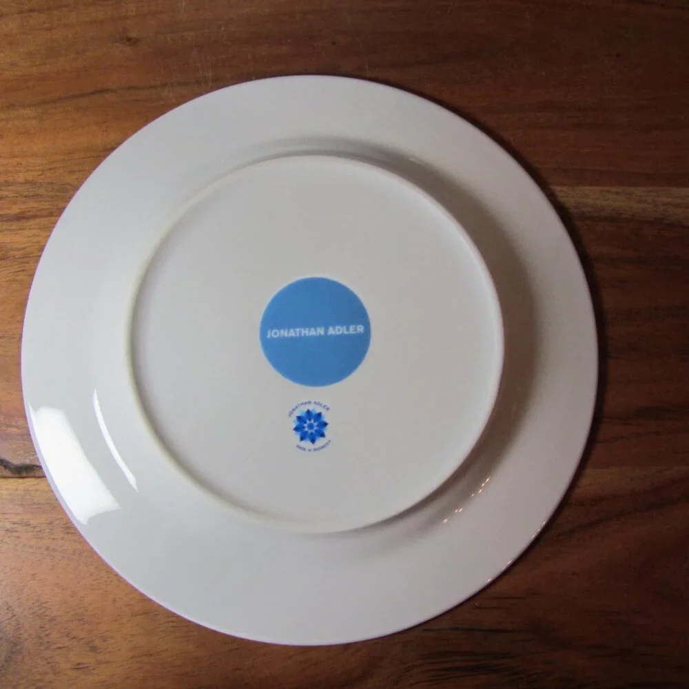 Jonathan Adler silver & blue greek key salad plates - pair of 2 (W5107)